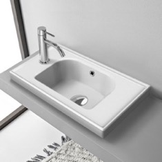 Small Drop In Bathroom Sink, Ceramic, Rectangular